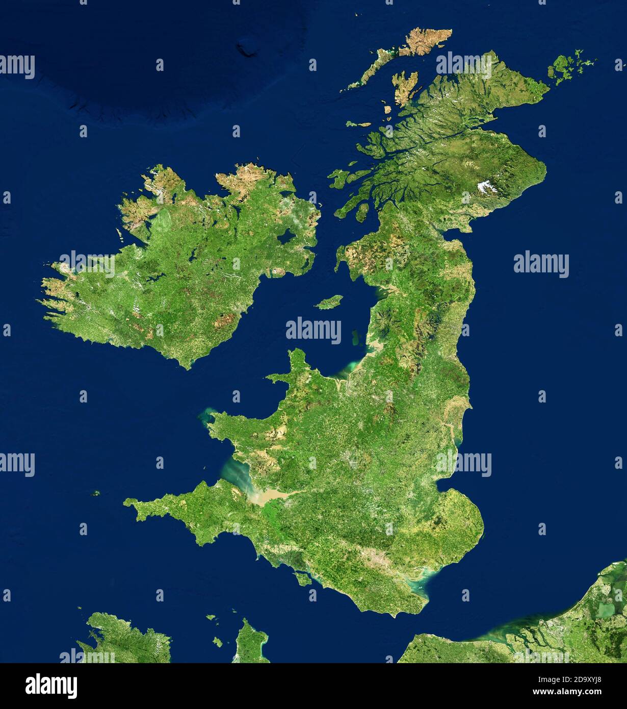 Carte du Royaume-Uni en photo satellite, vue sur le terrain de l'Angleterre depuis l'espace. Carte topographique physique des îles de Grande-Bretagne et d'Irlande. Photographie détaillée de Uni Banque D'Images