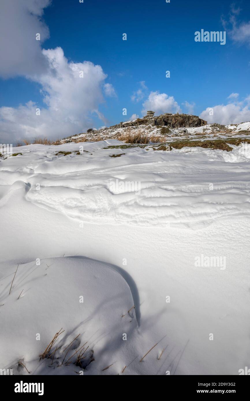 Cheesewring ; dans la neige, Cornwall, UK Banque D'Images