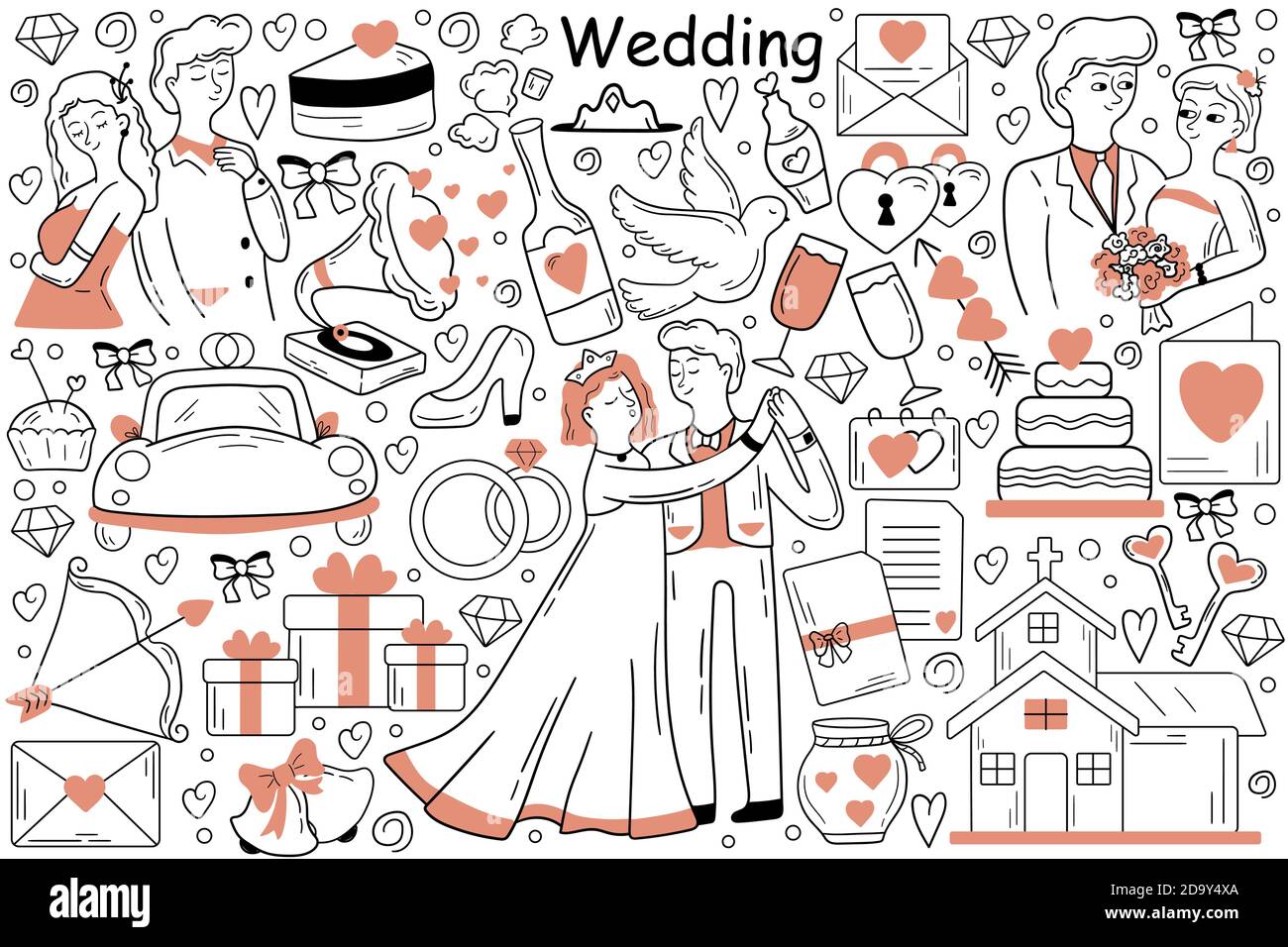 Jeu doodle mariage Illustration de Vecteur