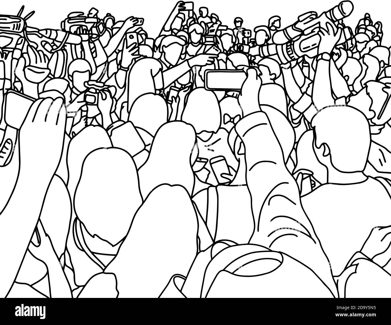 journaliste interviw avec téléphone mobile vecteur illustration esquisse de la main de doodle tracé avec des lignes noires isolées sur fond blanc Illustration de Vecteur