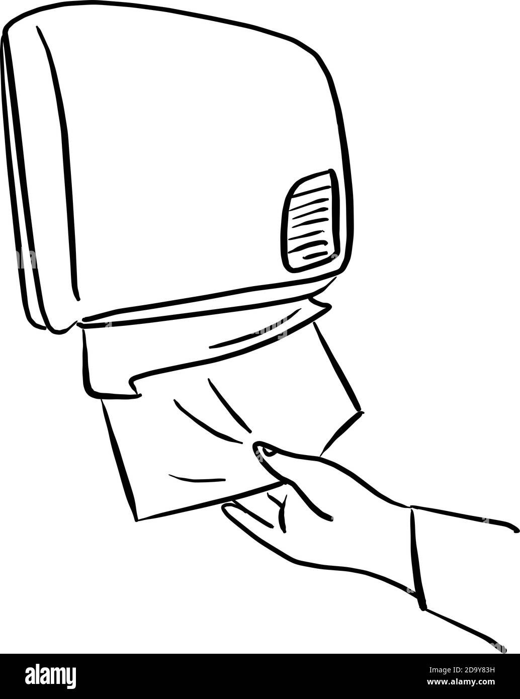 gros plan à l'aide du distributeur de papier sur l'illustration du vecteur mural avec des lignes noires isolées sur fond blanc Illustration de Vecteur