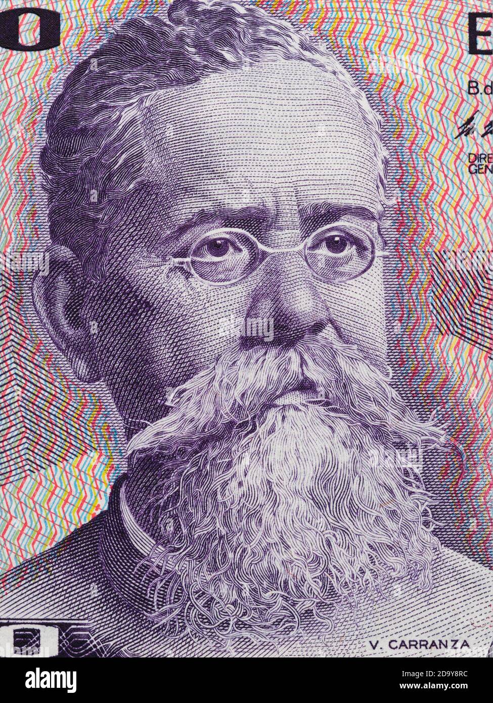 Venustiano Carranza portrait sur le mexicain 100 pesos billet de banque macro, 37ème Président du Mexique, la clôture de l'argent Banque D'Images