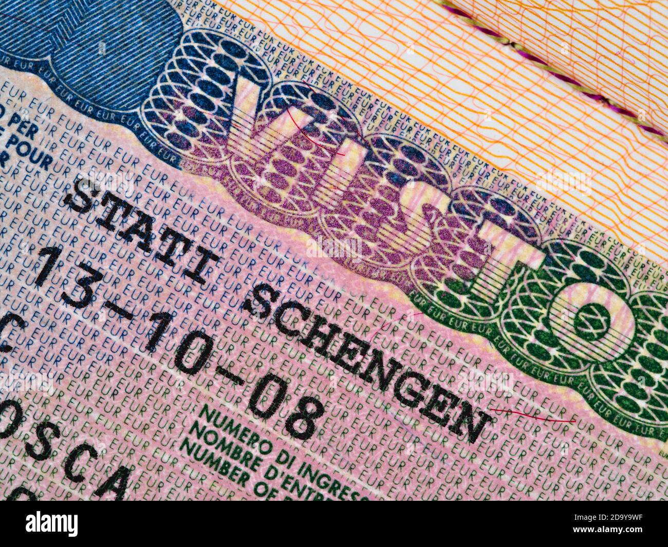 Macro de visa Schengen, Italie Photo Stock - Alamy
