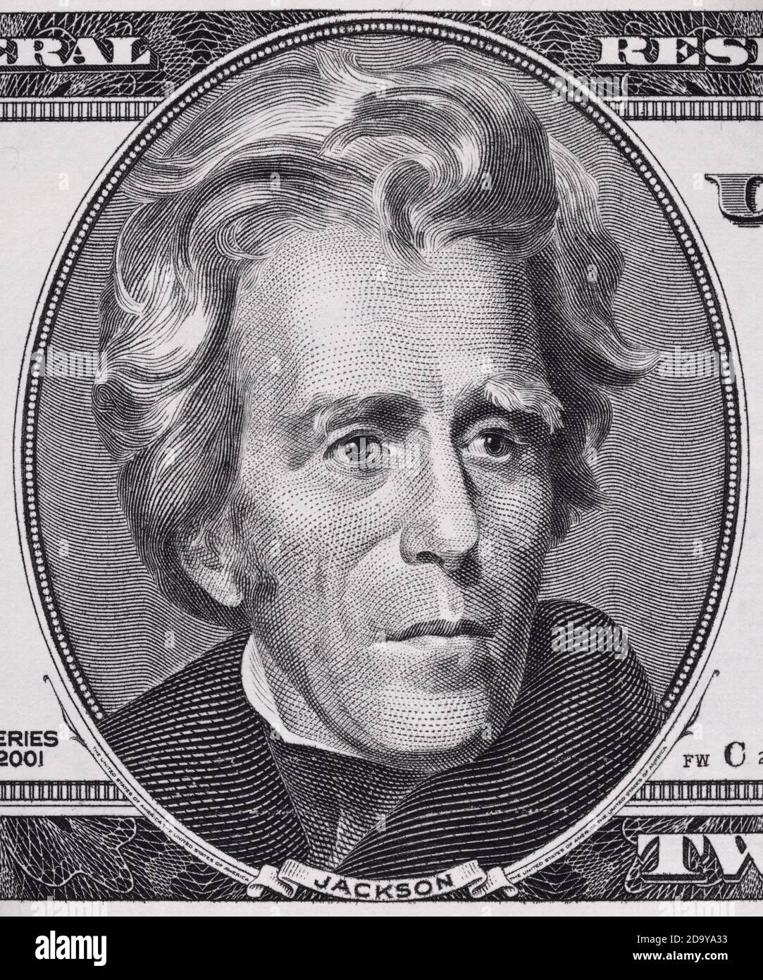 Andrew Jackson face sur vingt dollars Bill macro, 20 usd, états-unis argent closeup Banque D'Images