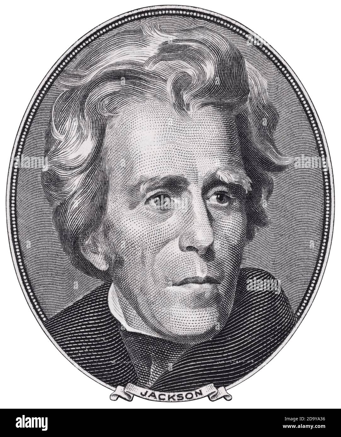Andrew Jackson face sur le projet de loi de vingt dollars macro-isolé, États-unis de la monnaie de clôture Banque D'Images