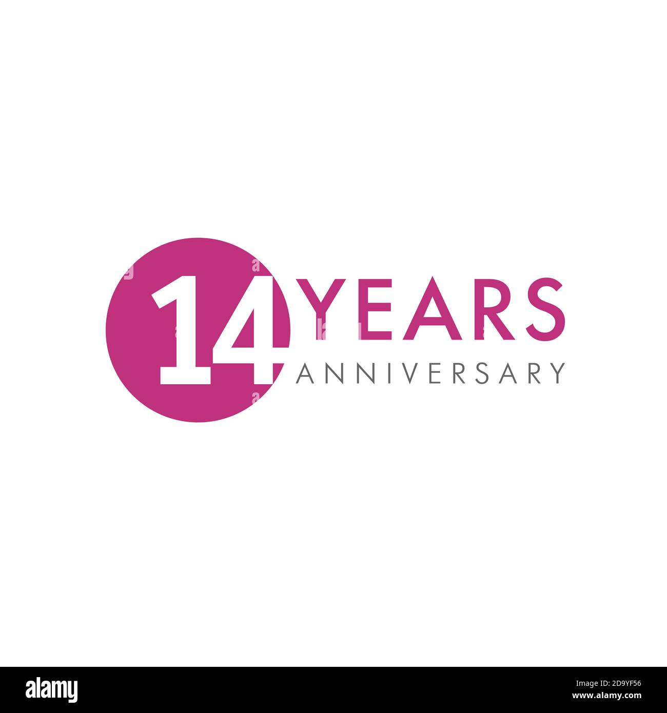 numéros du 14 e anniversaire. 14 ans de congruts créatifs. Joli concept de félicitations. Modèle de conception graphique abstrait isolé. Chiffres violets. Illustration de Vecteur