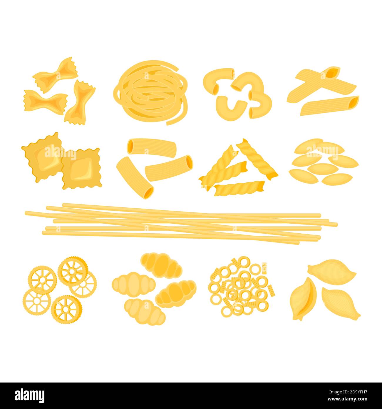 Grand ensemble avec les différents types de pâtes italiennes vecteur illustration Illustration de Vecteur