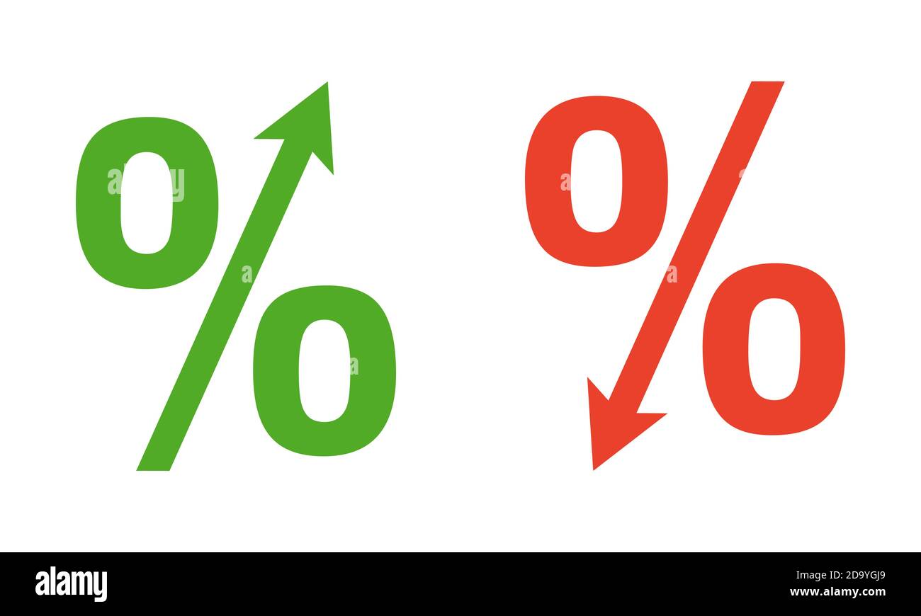 Icône de pourcentage vers le bas et vers le haut, symbole financier et économique vectoriel. Illustration de Vecteur