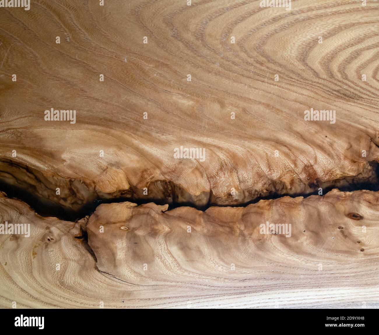 Surface artificielle en bois poli avec une grande fissure stylisée comme un fossile ancien Banque D'Images