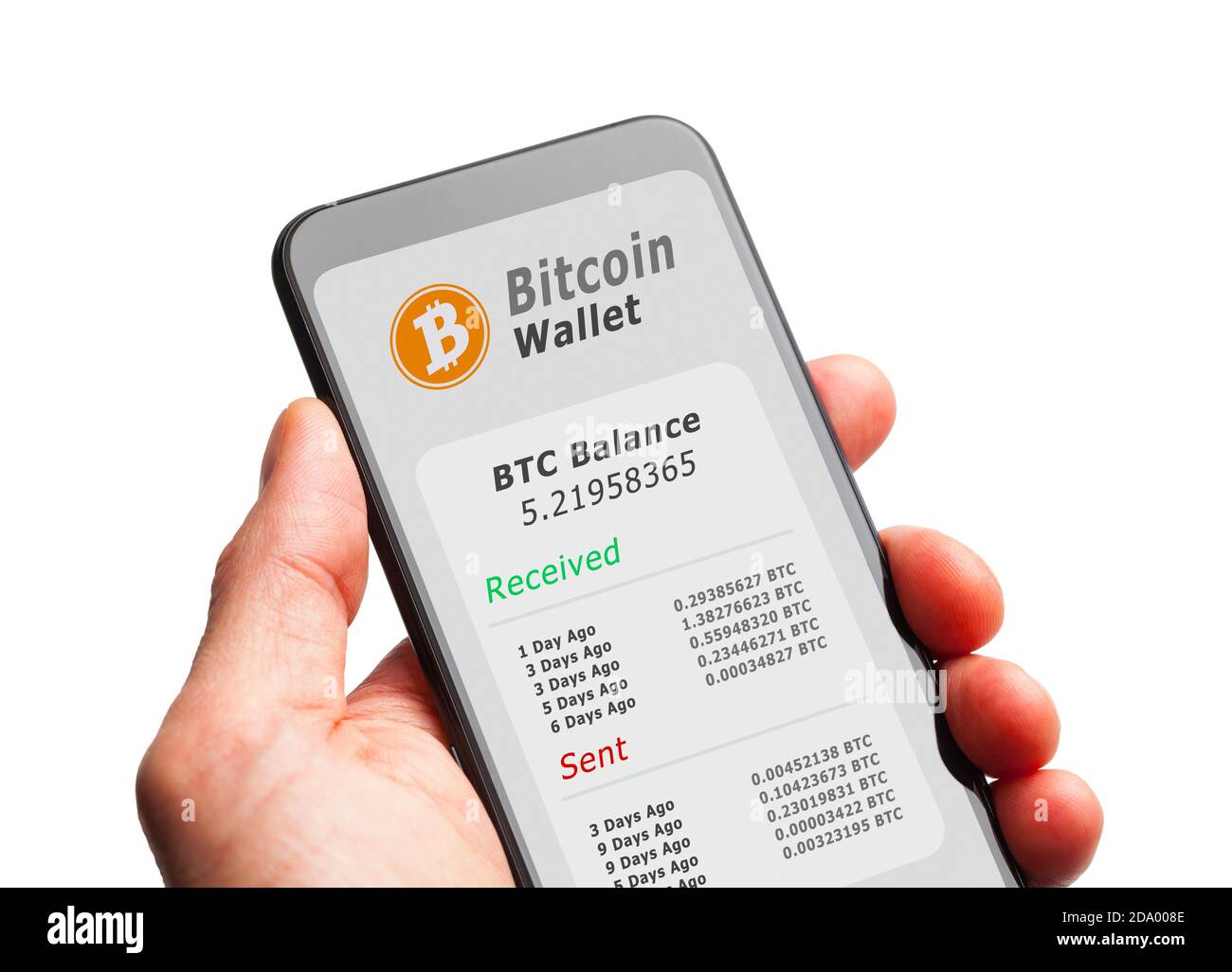 Main tenant le smartphone avec le portefeuille Bitcoin Photo Stock - Alamy