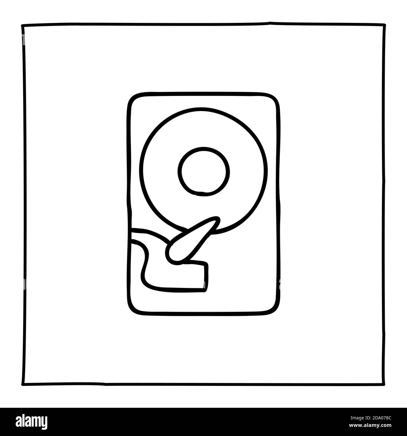 L'icône du disque dur de l'ordinateur Doodle est dessinée à la main avec une fine couleur noire ligne Illustration de Vecteur