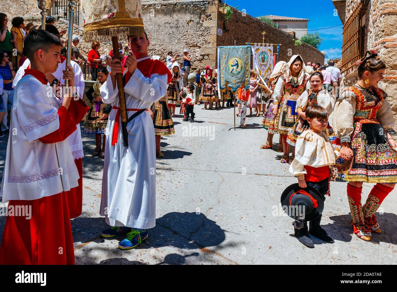Fête de Corpus Christi. Cortège de jour de corpus Cristi. Lagartera, Tolède, Castilla - la Mancha, Espagne, Europe Banque D'Images