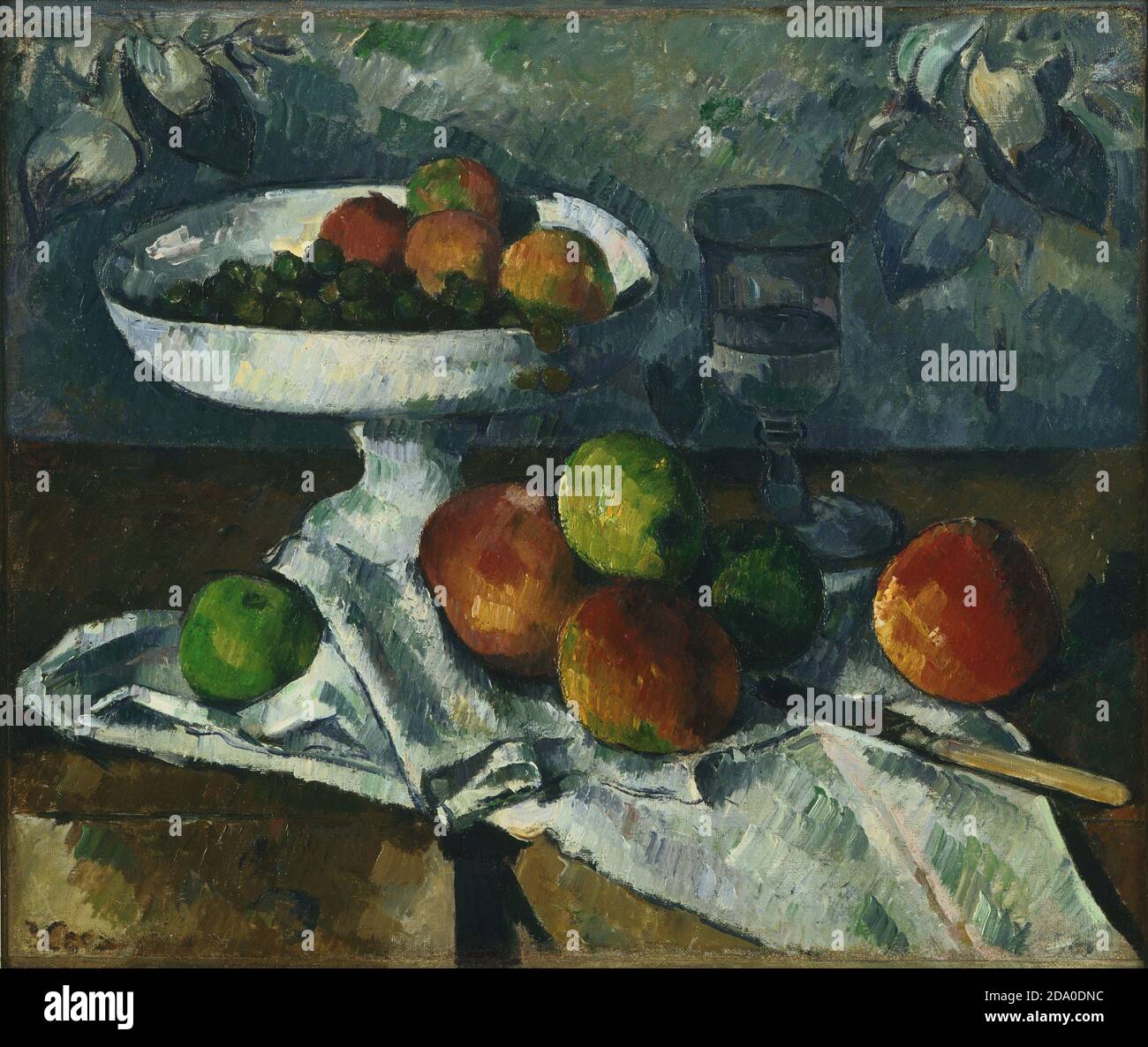 Paul Cézanne. Encore la vie avec un plat de fruits. Peintre/artiste célèbre. Peinture haute résolution. Stilleben. Banque D'Images