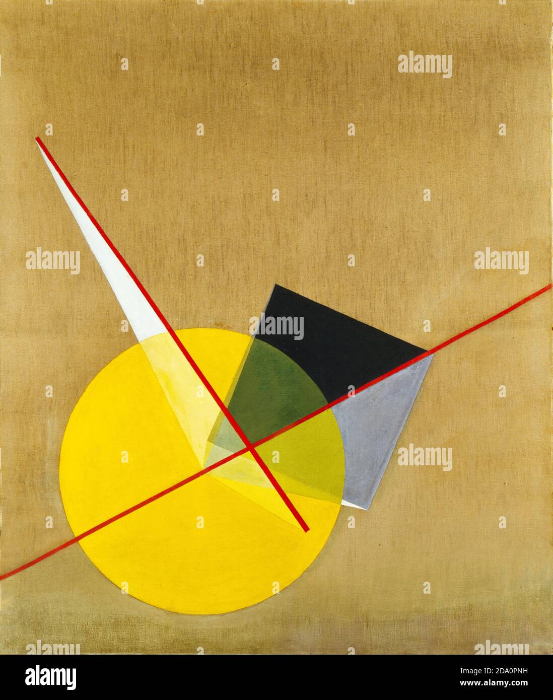 László Moholy-Nagy. (Américain, né en Hongrie. 1895-1946). Cercle jaune. 1921. Huile sur toile. Banque D'Images