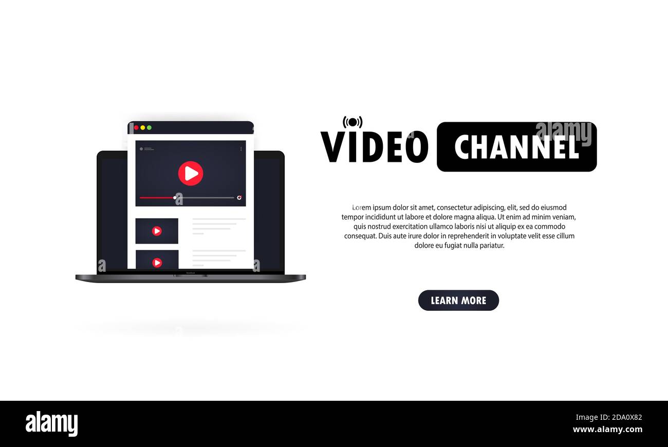 Illustration de la chaîne vidéo. Regarder des vlog, des webinaires, des cours, des cours ou des formations en ligne sur un ordinateur portable. Vecteur sur fond blanc isolé. SPE 10 Illustration de Vecteur