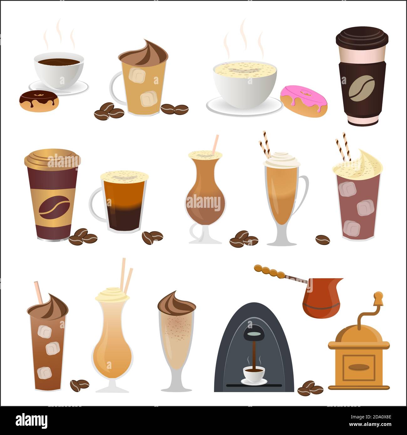 Illustration vectorielle des icônes de la machine à café en style plat. Illustration de Vecteur