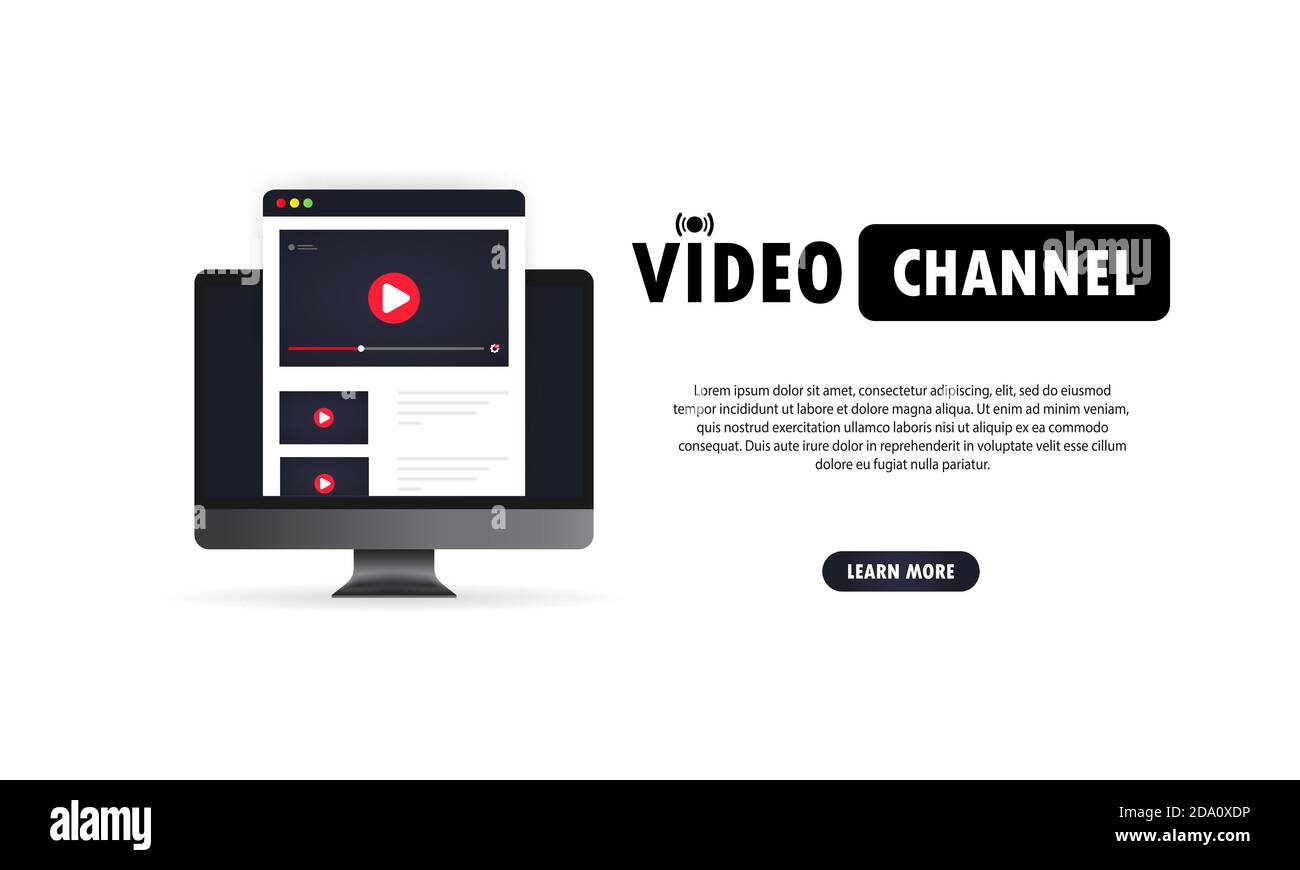 Illustration de la chaîne vidéo. Regarder des vlog, des webinaires, des cours, des cours ou des formations en ligne sur ordinateur. Vecteur sur fond blanc isolé. SPE 10 Illustration de Vecteur