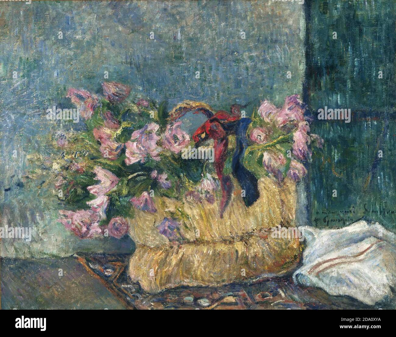 Paul Gauguin, français, 1848-1903 – toujours la vie avec les roses en mousse dans un panier 1886. Banque D'Images