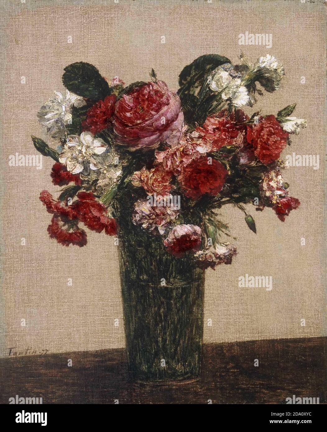 Ignace-Henri-Jean-Théodore Fantin-Latour, français, 1836-1904 -- encore la vie avec des roses et des amers dans un verre. Banque D'Images