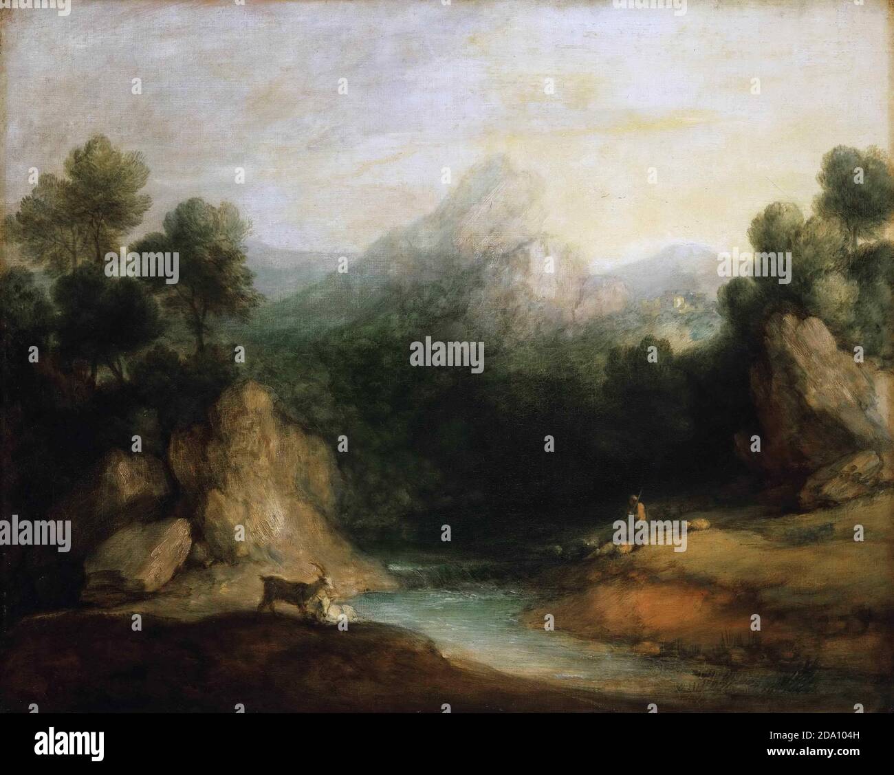 Thomas Gainsborough, anglais, 1727-1788 -- Paysage pastoral (vallée des montagnes Rocheuses avec un berger, un mouton et un chèvre. Banque D'Images