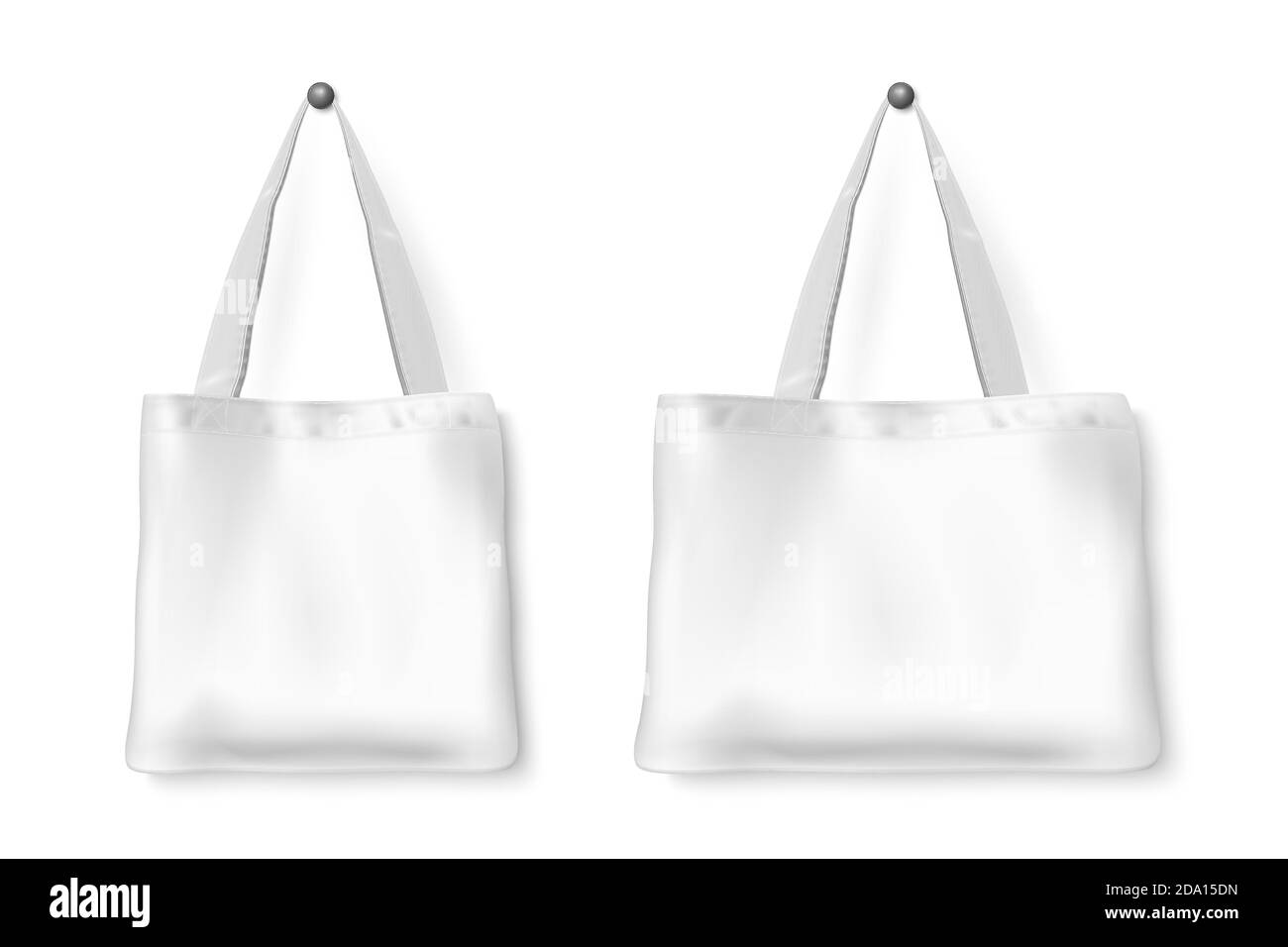 Vector 3d Realistic Blank Detailed textile White Sac à provisions suspendu sur fond de mur blanc, isolé. Modèle de conception pour maquettes Illustration de Vecteur