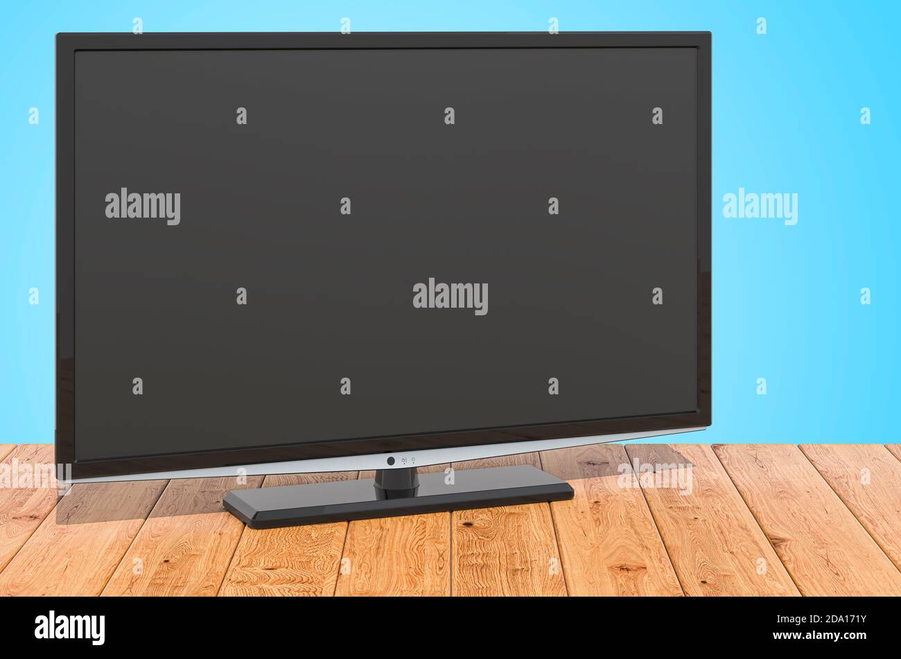 Téléviseur moderne sur les planches en bois, rendu 3D Banque D'Images Téléviseur moderne sur les planches en bois, rendu 3D Banque D'Images