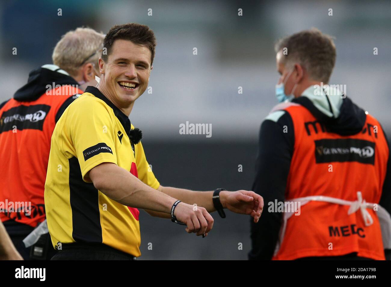 Referee Chris Busby during the Heineken Champions Cup, Pool A match at  Coventry Building Society Arena, Coventry. Picture date: Saturday January  15, 2022 Stock Photo - Alamy