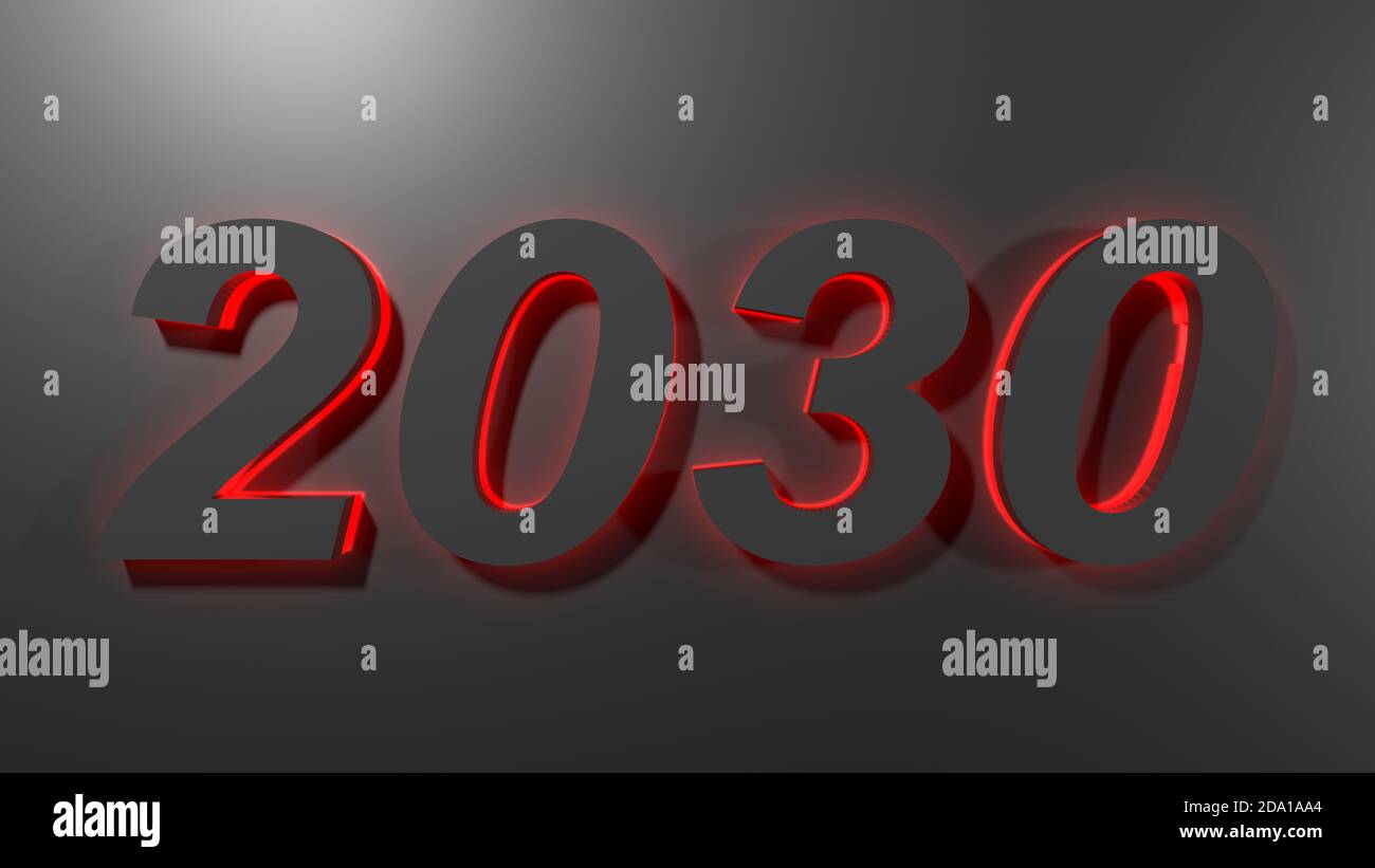 2030 écriture noire sur surface noire avec rétroéclairage vert - Illustration du rendu 3D Banque D'Images