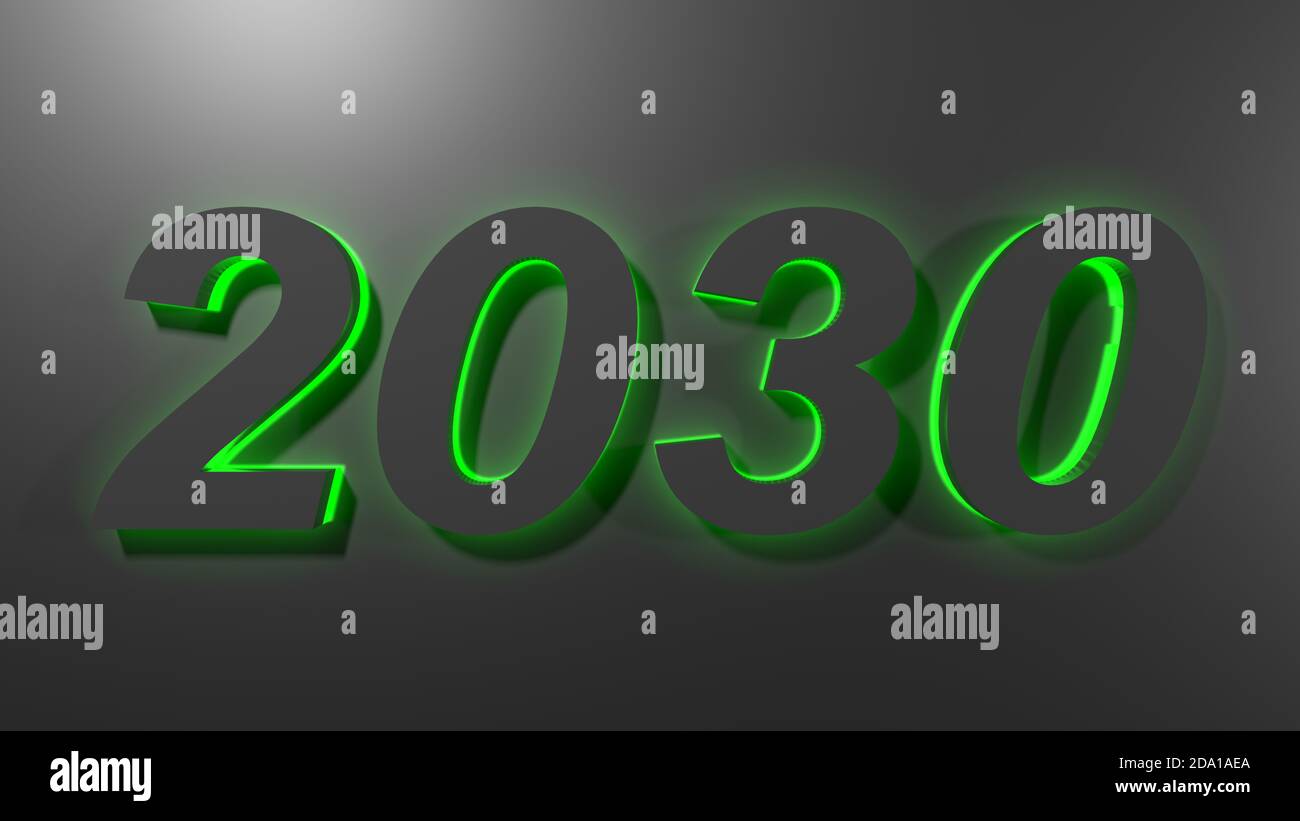 2030 écriture noire sur surface noire avec rétroéclairage vert - Illustration du rendu 3D Banque D'Images