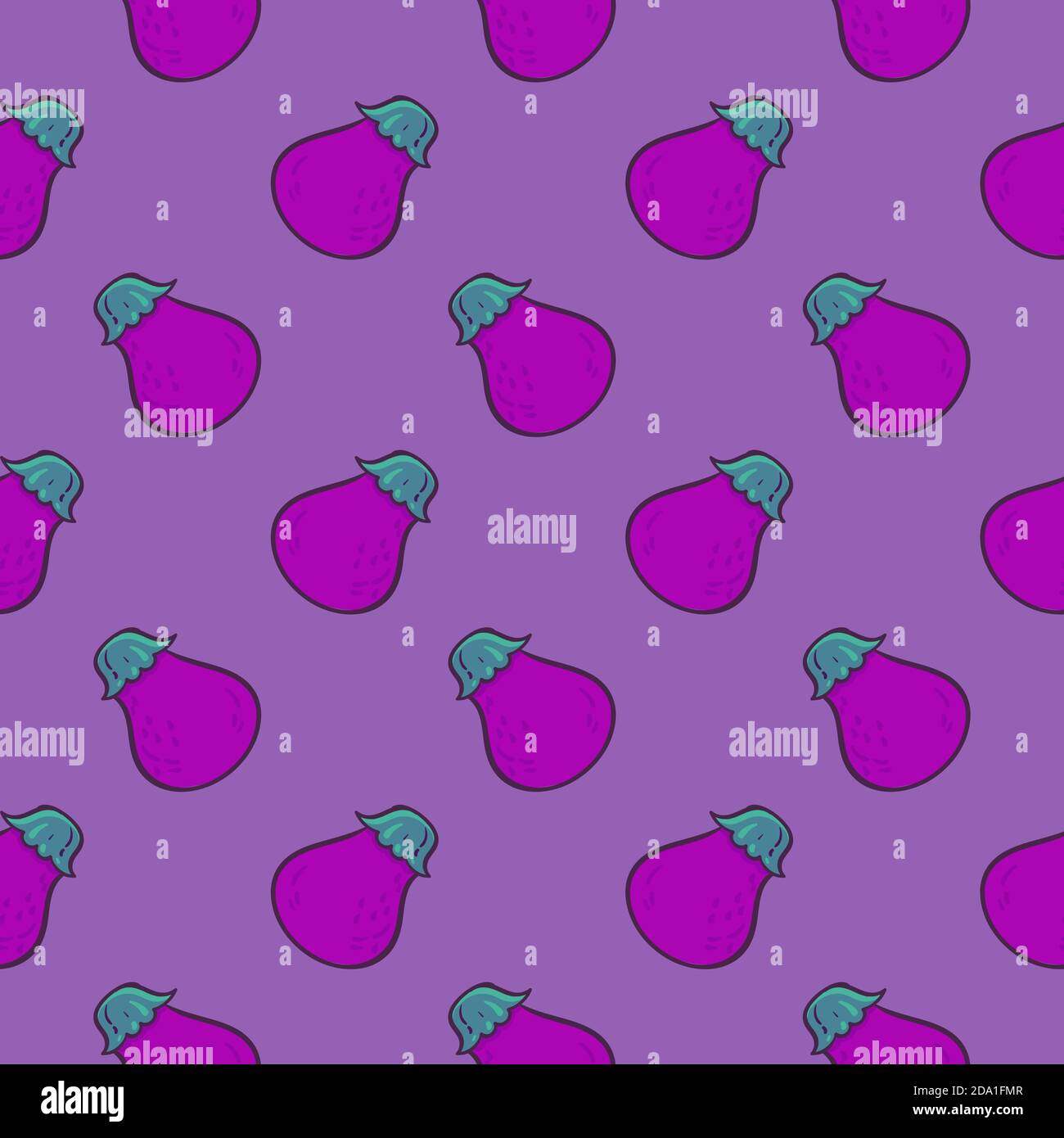 Bébé aubergines, motif sans couture sur fond violet. Illustration de Vecteur
