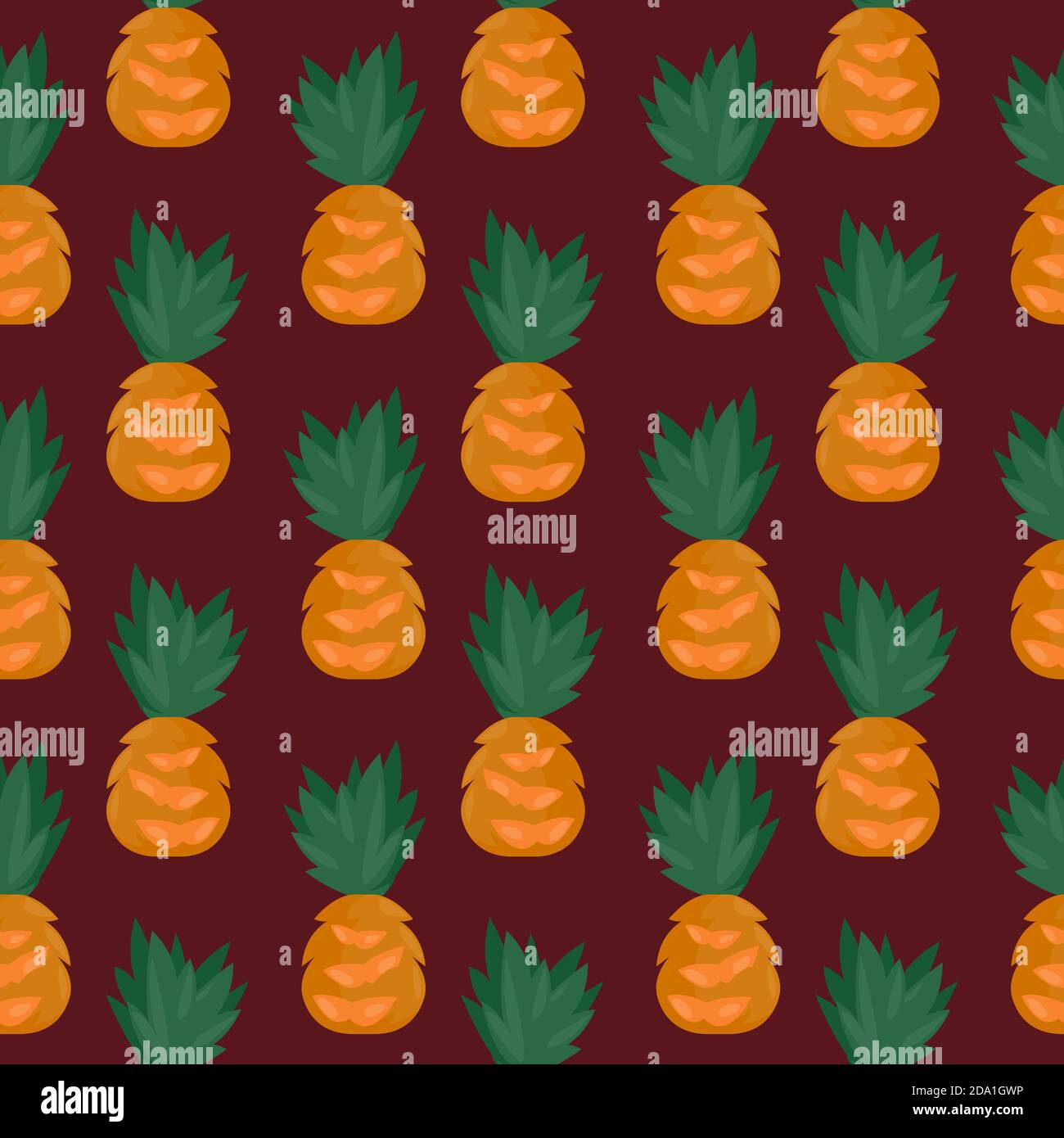 Ananas , motif sans couture sur fond rouge foncé. Illustration de Vecteur