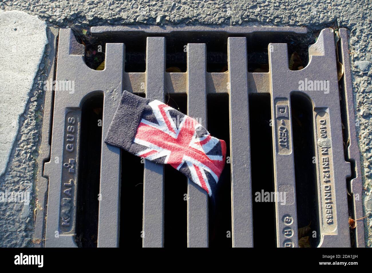 Symbole du Brexit, la vieille chaussette anglaise Banque D'Images