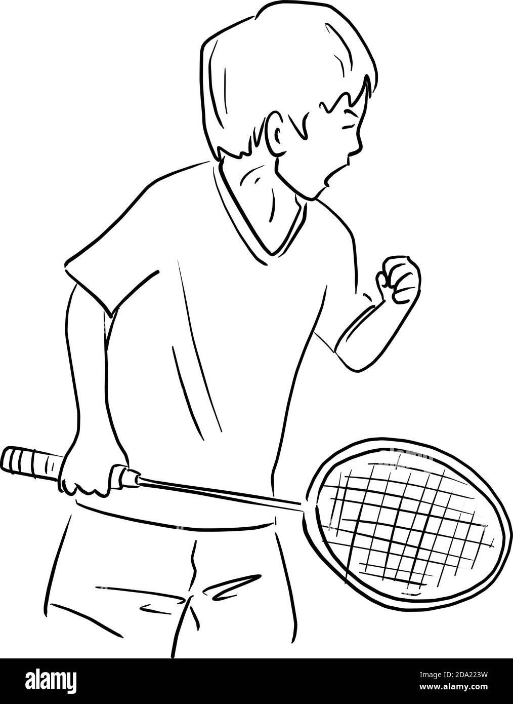 garçon tenant un vecteur de raquette de badminton Illustration de Vecteur