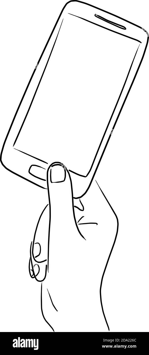 gros plan main tenant le smartphone avec deux doigts vecteur Illustration de Vecteur