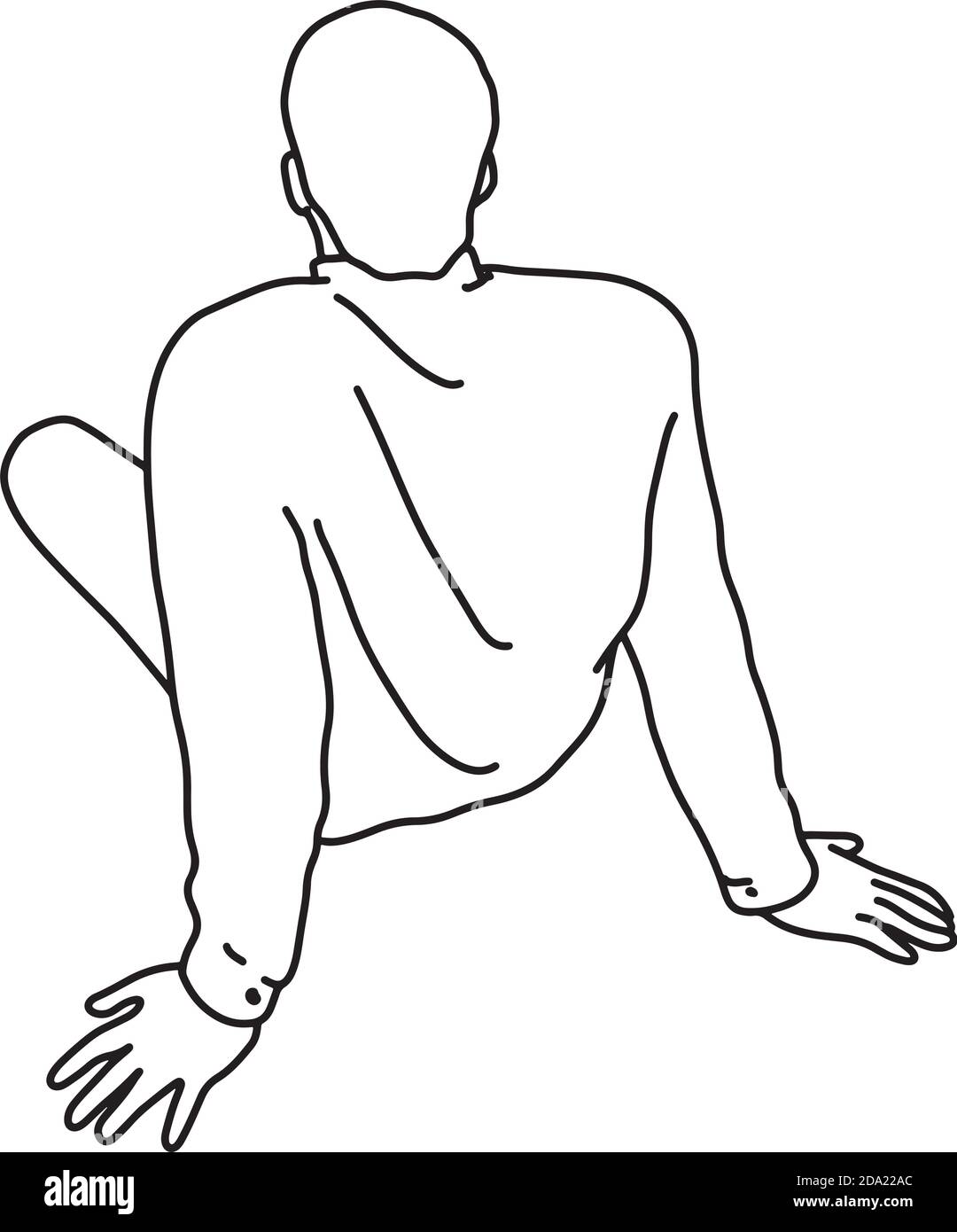 homme assis sur le sol, l'illustration vectorielle esquisse un petit pas tracé à la main avec des lignes noires isolées sur fond blanc Illustration de Vecteur