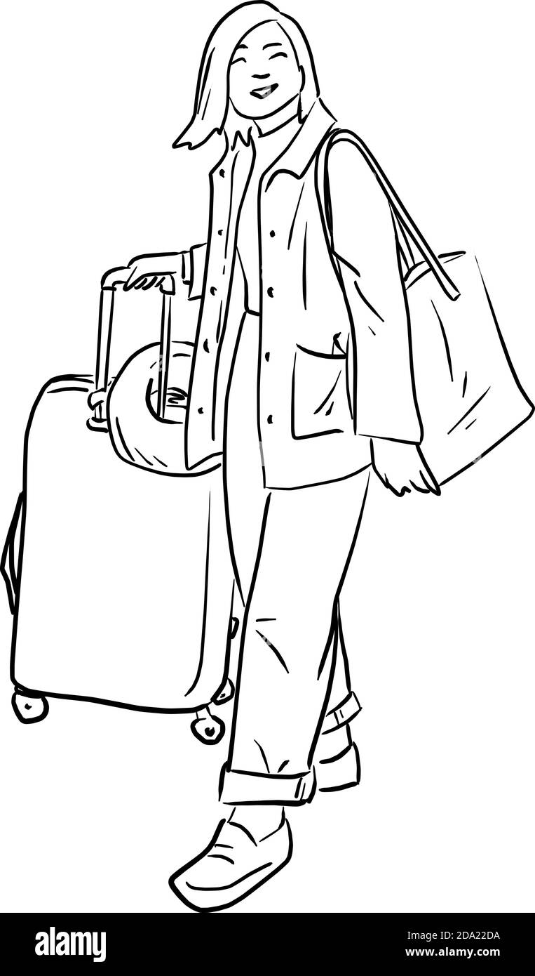 femme avec un sac à bagages vecteur illustration esquisse doodle main  dessiné isolé sur fond blanc. Concept de vacances Image Vectorielle Stock -  Alamy