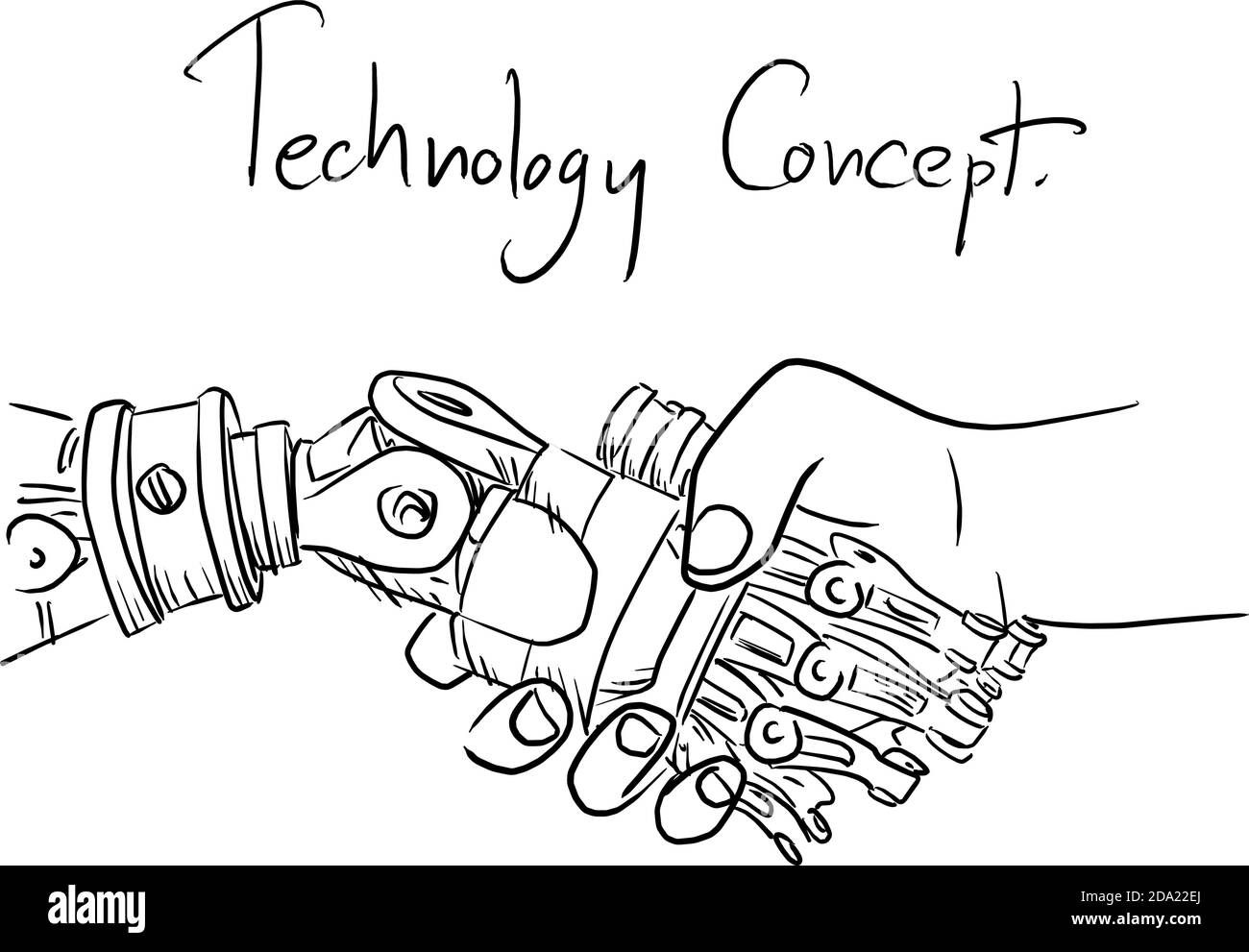 Intelligence artificielle robot poignée de main illustration vecteur esquisse Doodle dessiné à la main isolé sur fond blanc Illustration de Vecteur