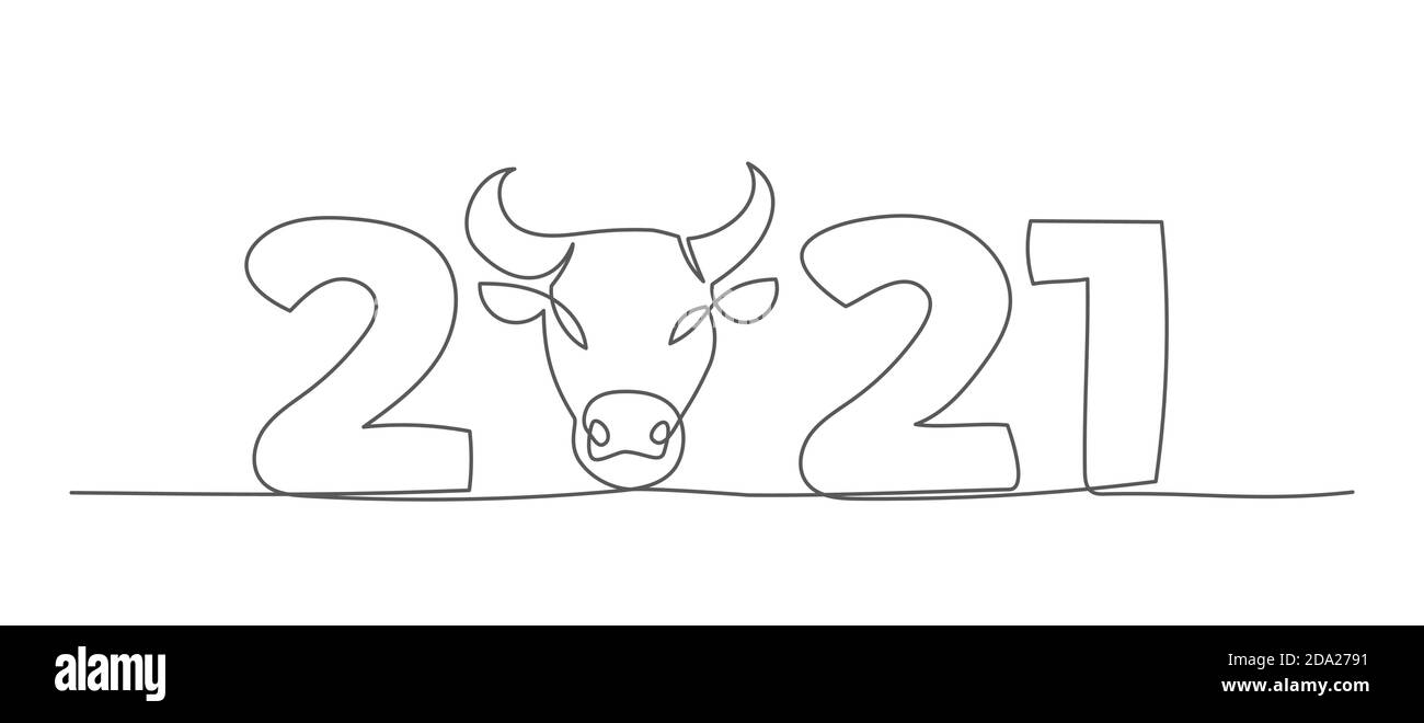 Nouvel an une ligne dessin illustration de Noël avec vache dedans style de ligne sur fond blanc Illustration de Vecteur