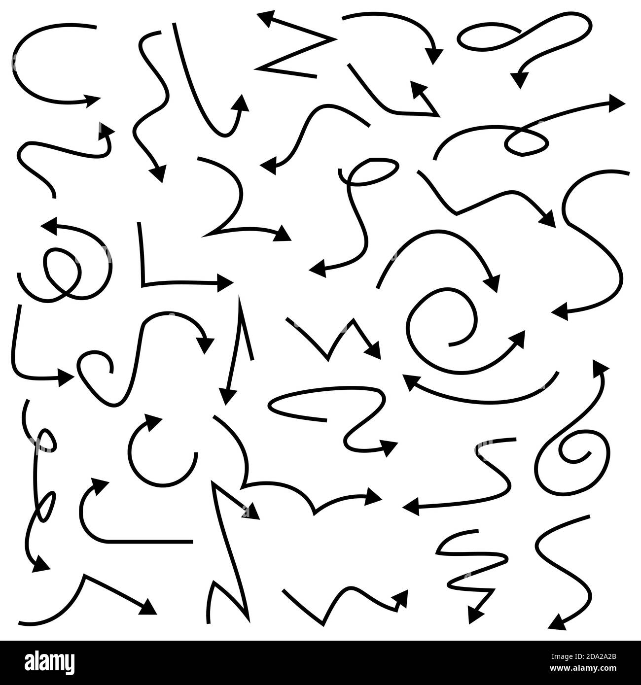 Flèches dessinées en noir. Ensemble de courbes de flèches isolées sur fond blanc. Illustration vectorielle. SPE 10 Illustration de Vecteur