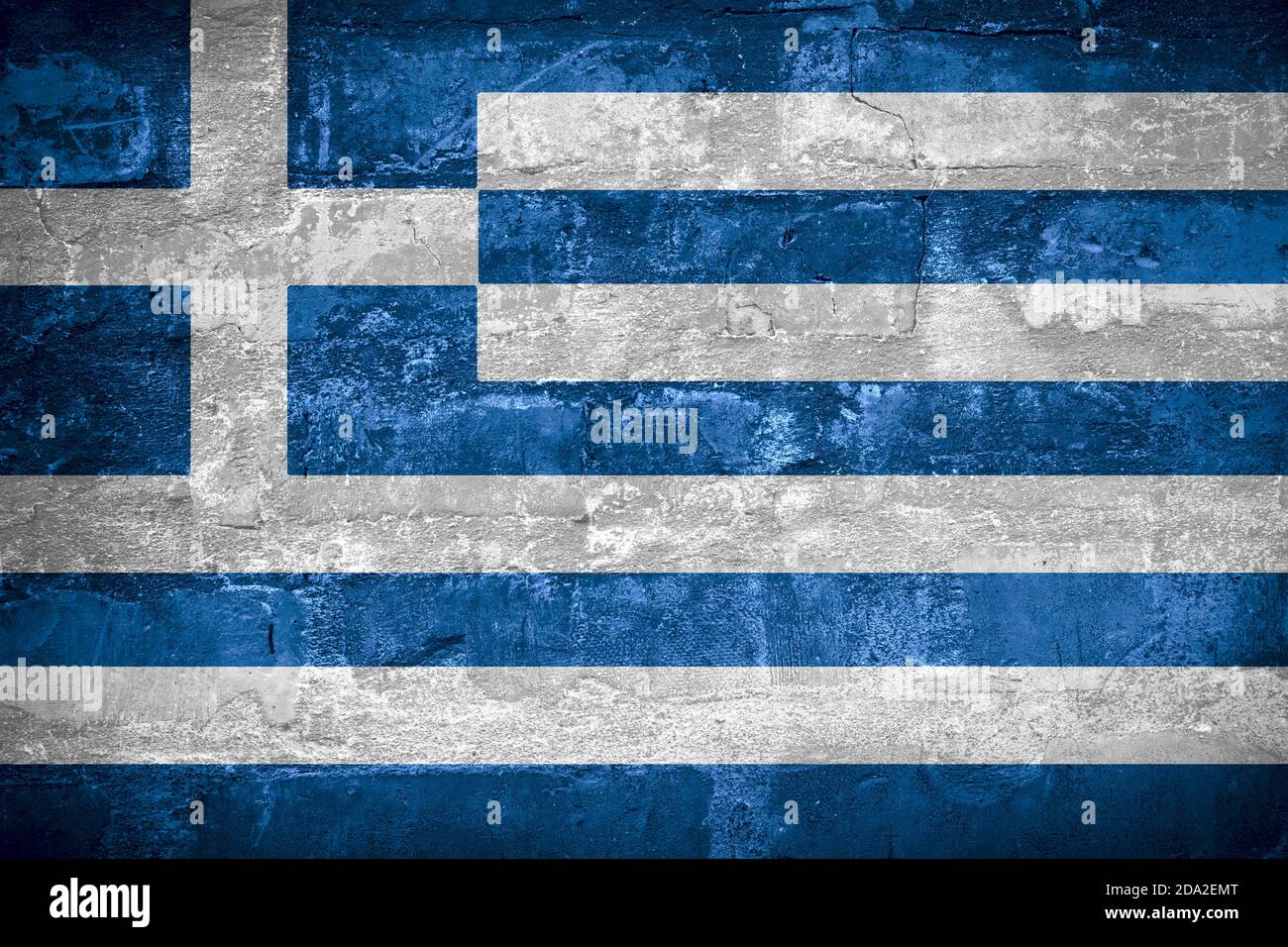 Drapeau de la Grèce ou bannière grecque sur fond de mur Banque D'Images