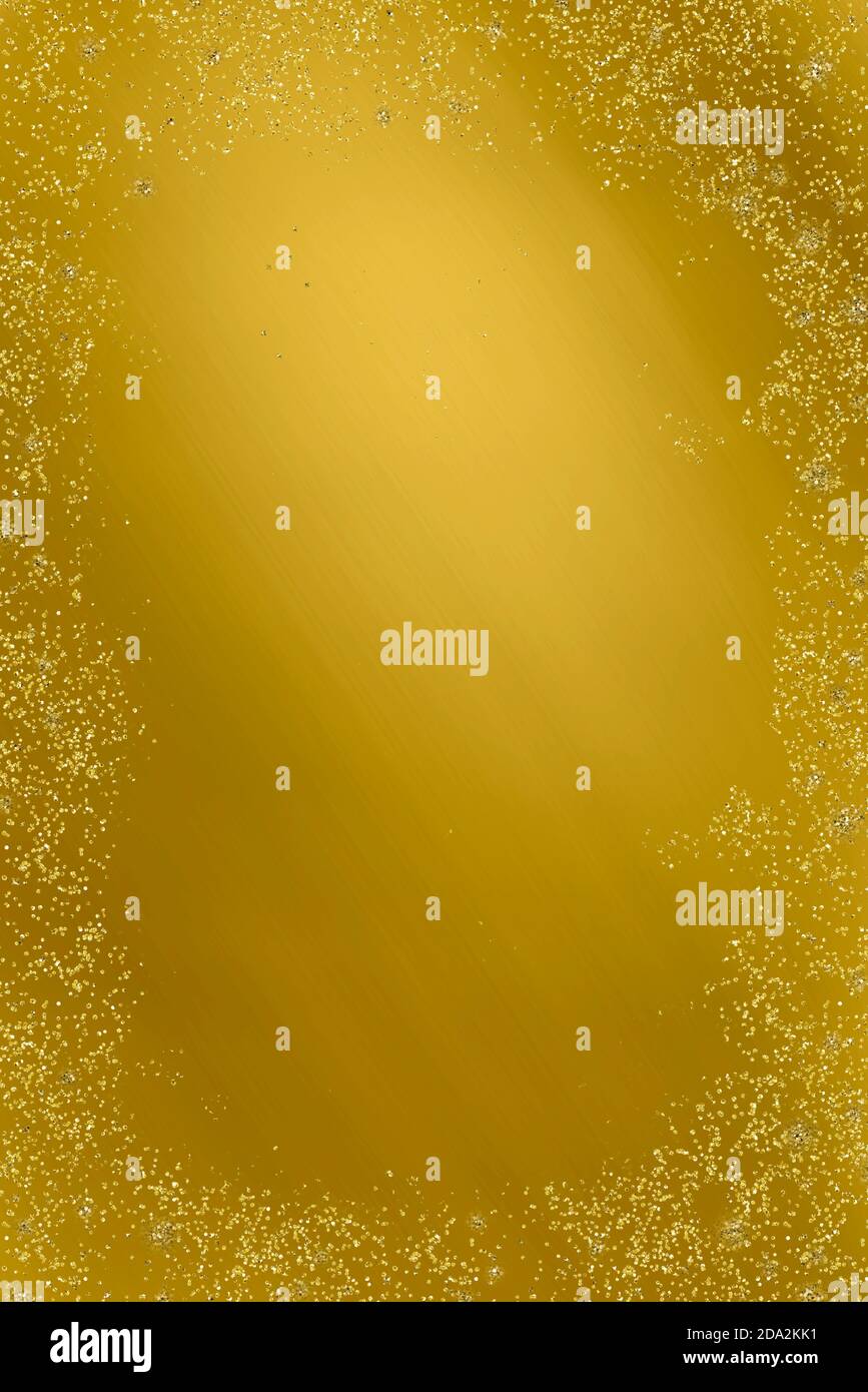 Cartes de Noël ou cartes de voeux festives. Cadre doré brillant sur texture dorée, fond blanc.image verticale. Banque D'Images