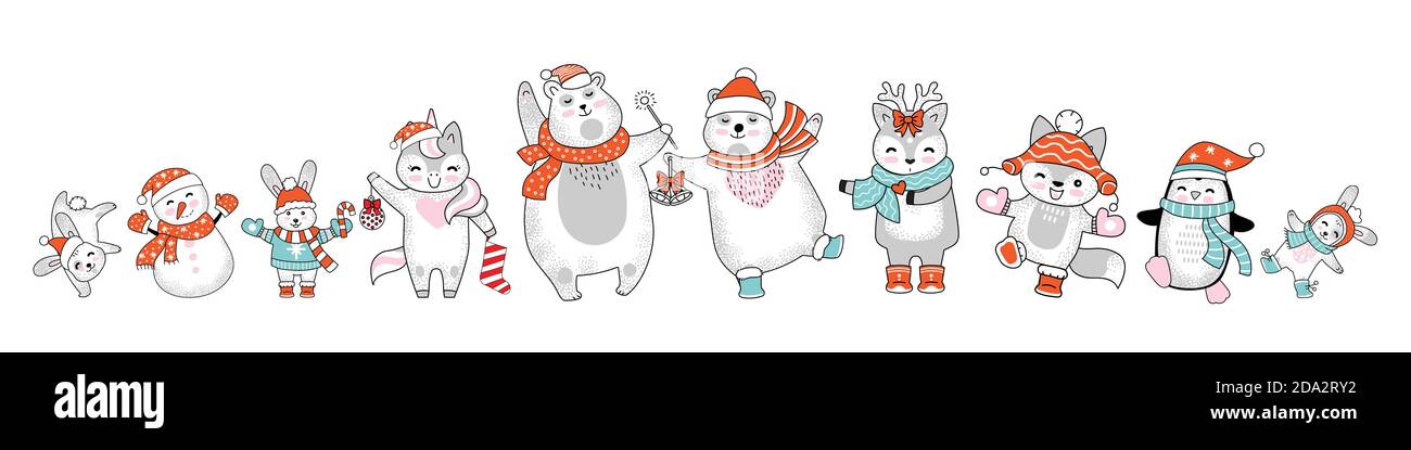 Jeu de caractères vectoriels de Noël en blanc Illustration de Vecteur