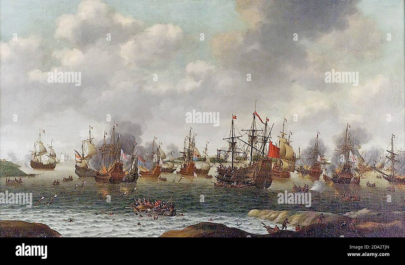 ATTAQUE CONTRE LE MEDWAY LE 19-24 JUIN 1667. Peint par Van Soest. Banque D'Images