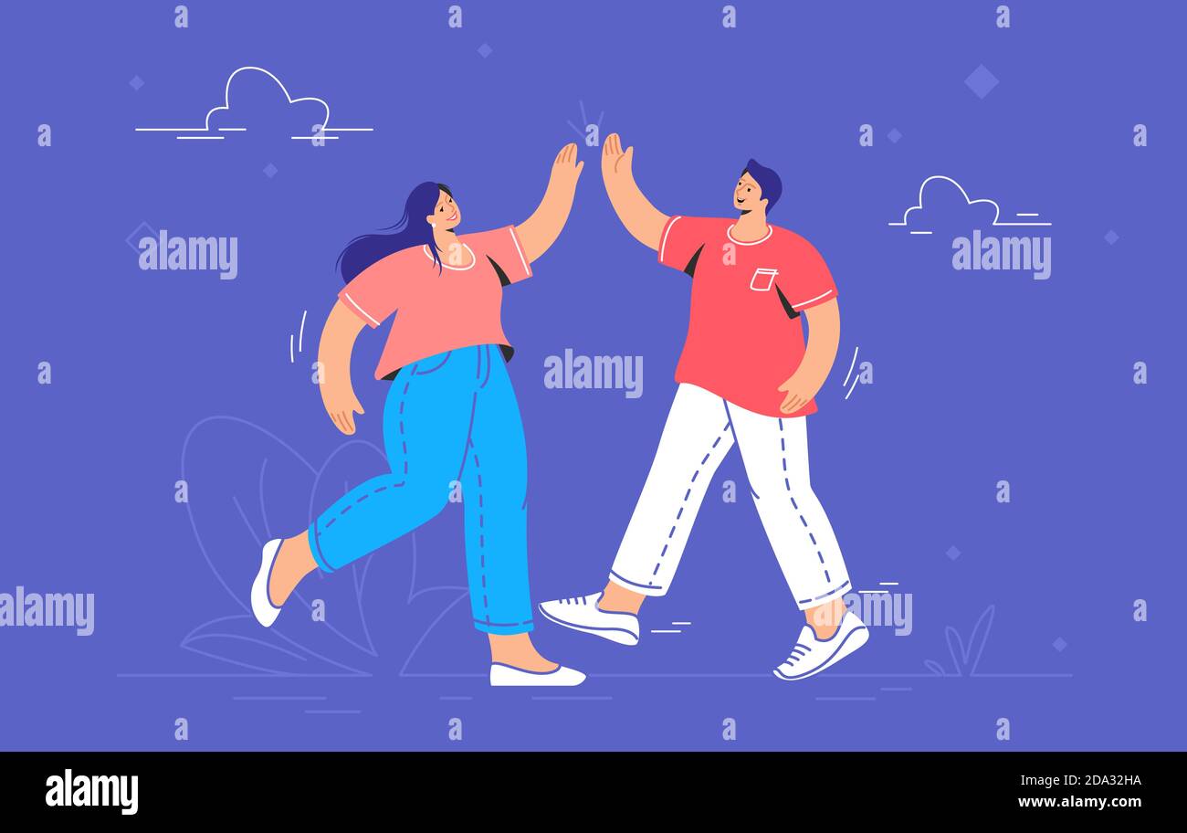 Jeune couple donnant un haut-cinq Illustration de Vecteur