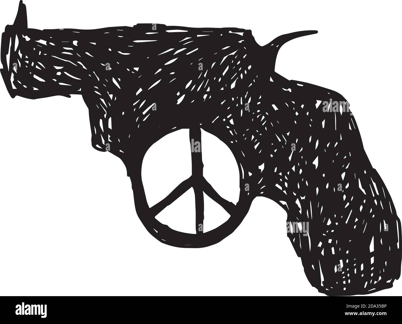 illustration vectorielle dessins à la main de revolver avec signe de paix au niveau du déclencheur Illustration de Vecteur