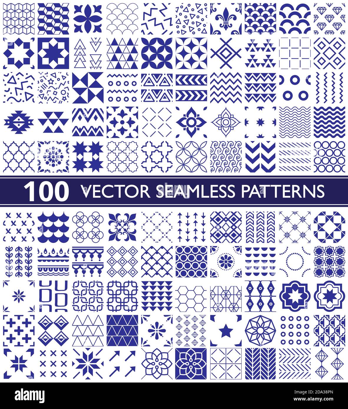 collection de 100 motifs vectoriels sans couture, motifs géométriques universels et carreaux - grand pack bleu marine Illustration de Vecteur