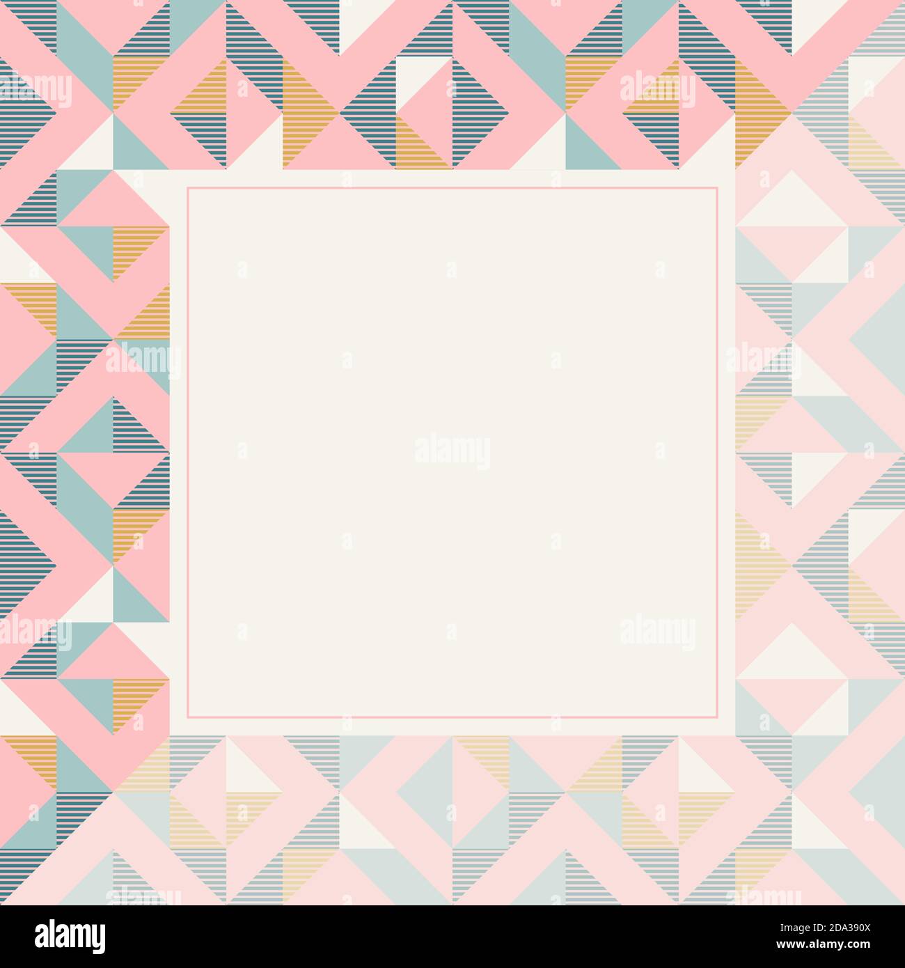 Cadre carré aux couleurs rétro. Motif d'arrière-plan géométrique abstrait, formes géométriques en losange. Illustration vectorielle. Menthe, rose blush, jaune moutarde, sarcelle r Illustration de Vecteur