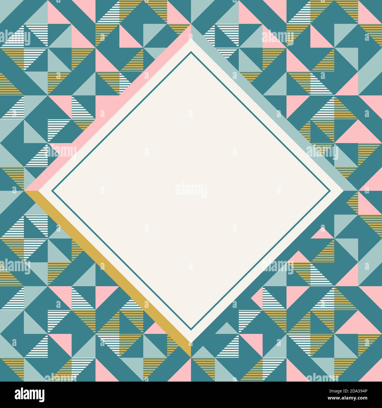 Cadre carré aux couleurs rétro. Motif d'arrière-plan géométrique abstrait, formes géométriques en losange. Illustration vectorielle. Menthe, rose blush, jaune moutarde, sarcelle r Illustration de Vecteur