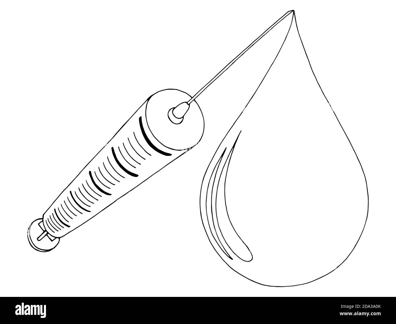 Graphique de goutte de seringue de vaccin noir blanc isolé esquisse vecteur d'illustration Illustration de Vecteur