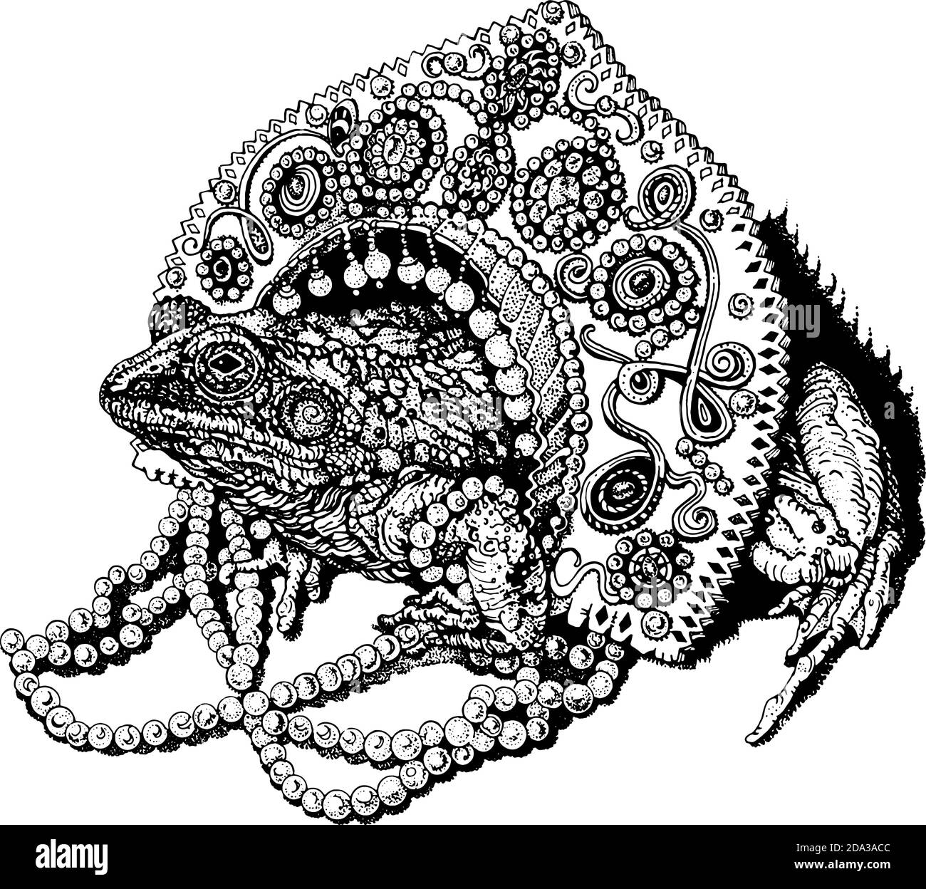 La princesse grenouille. Amphibiens dans une héaddress russe traditionnelle, perles et bijoux. Illustration du conte de fées du stylo à encre dessiné à la main. Imprimé t-shirt, tatouage Illustration de Vecteur